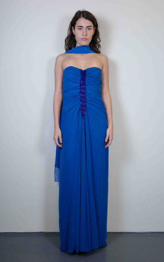 Alberta Anticoli Cobalt Beaded Gown + Stole