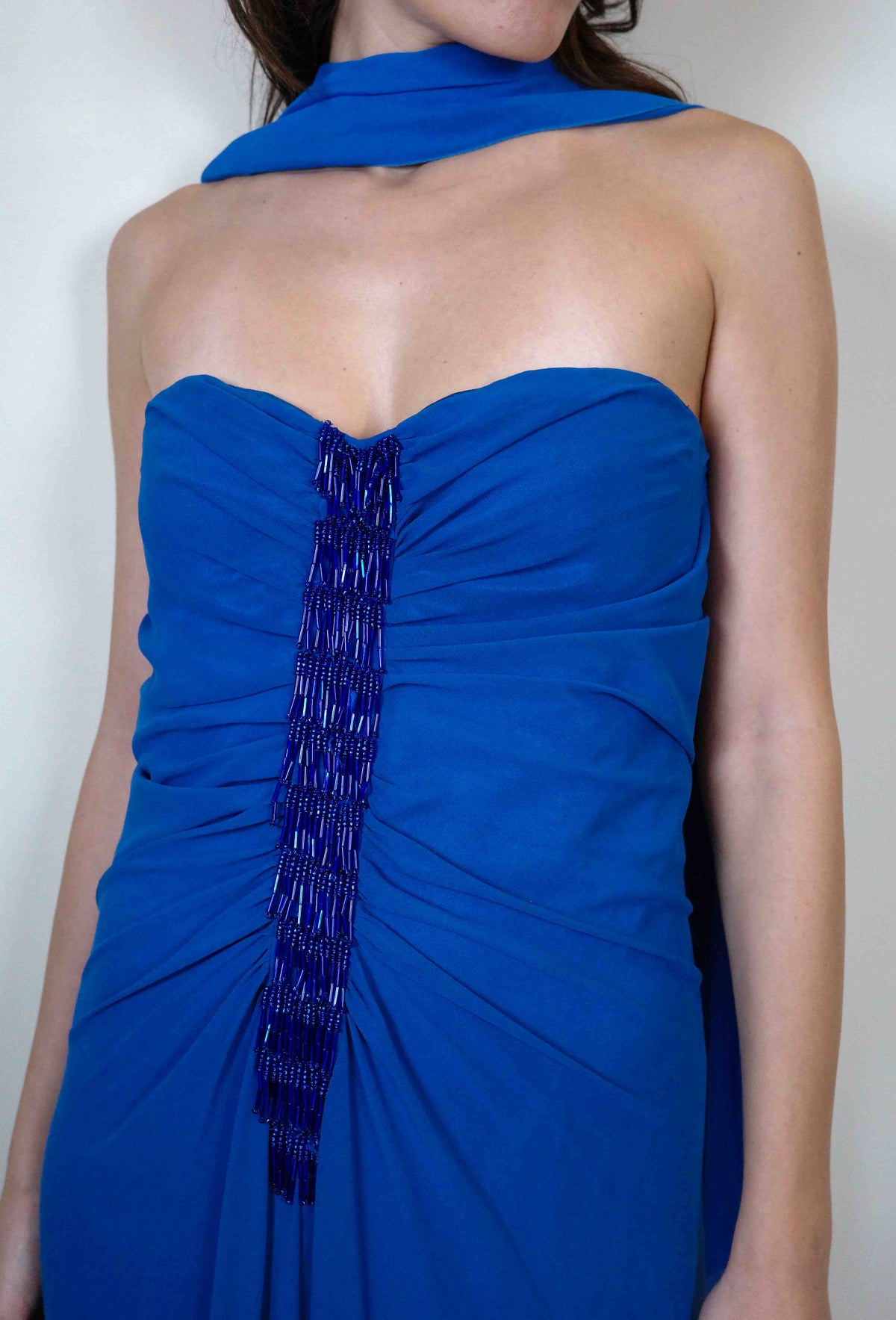 Alberta Anticoli Cobalt Beaded Gown + Stole