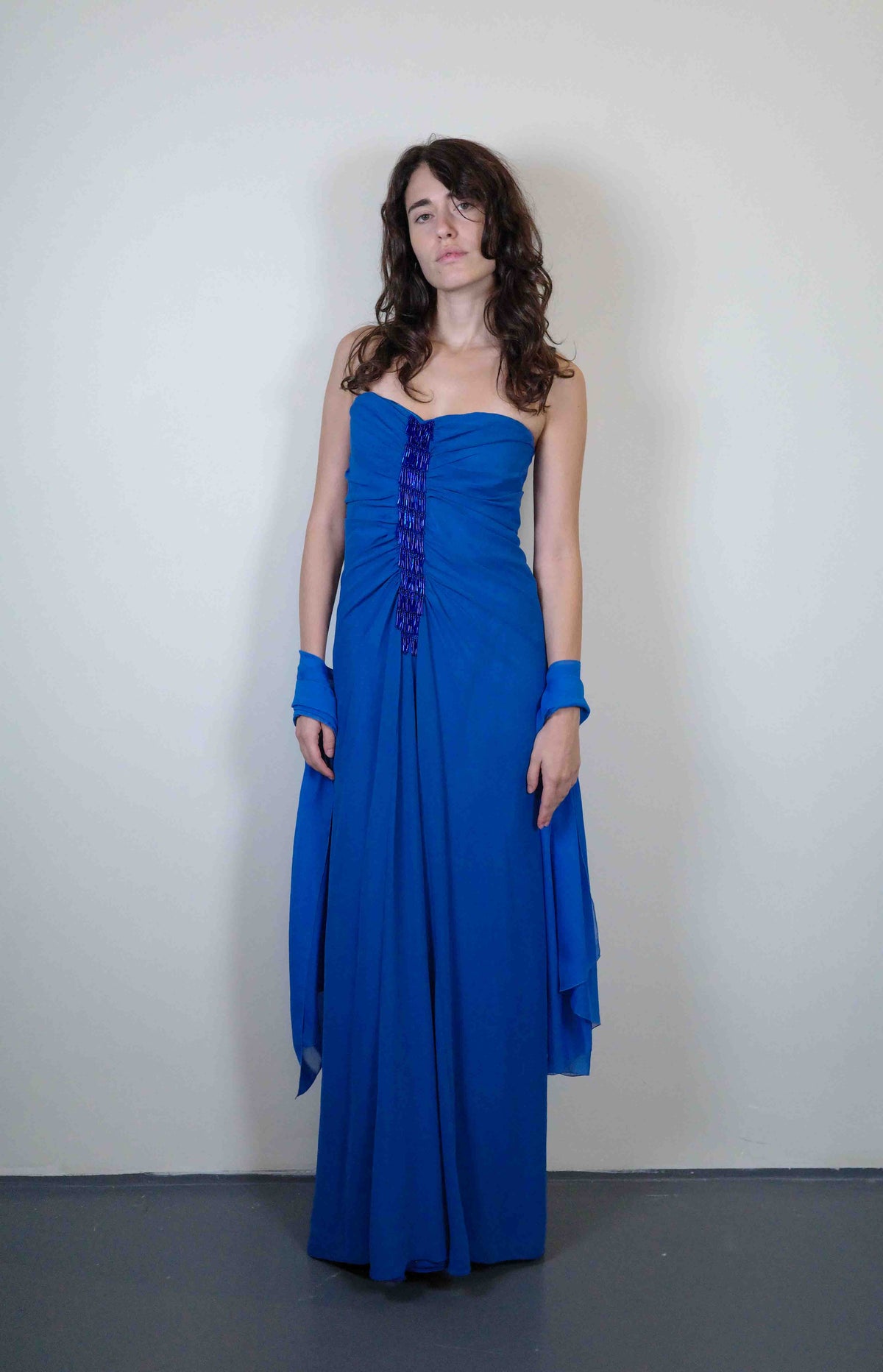 Alberta Anticoli Cobalt Beaded Gown + Stole