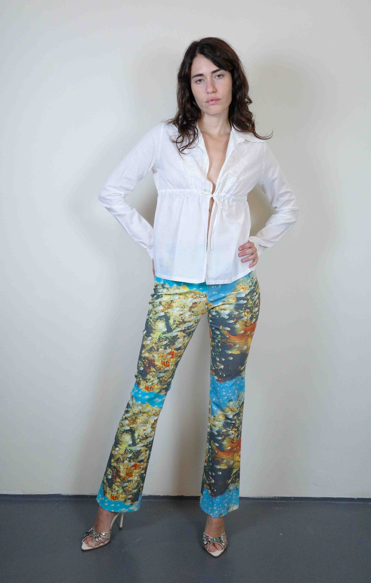 Roberto Cavalli Ivory Drawstring Blouse