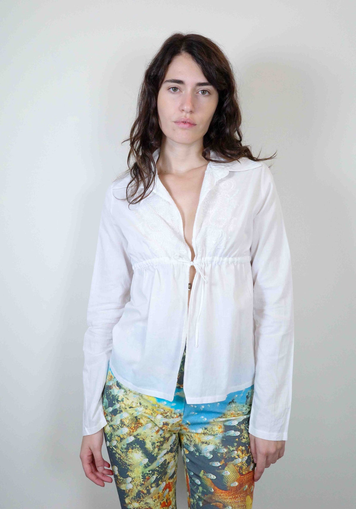 Roberto Cavalli Ivory Drawstring Blouse