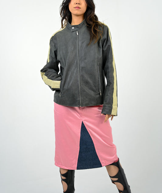 Grigio Moto Stripe Leather Jacket