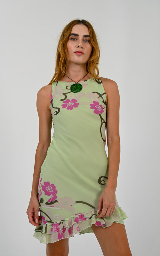 Mint Blossom Ruffle Dress