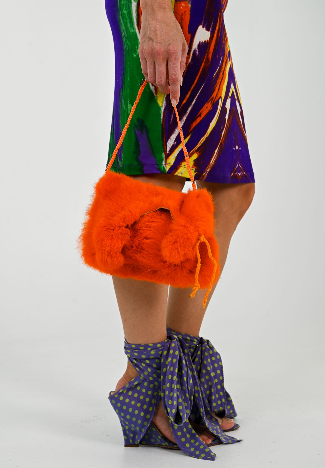 Tangerine Rabbit Fur Purse