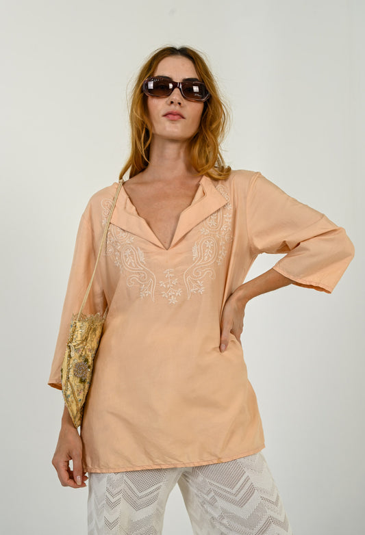 Blumarine Silk Peach Caftan Blouse