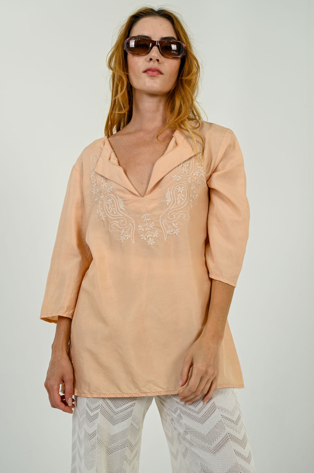 Blumarine Silk Peach Caftan Blouse