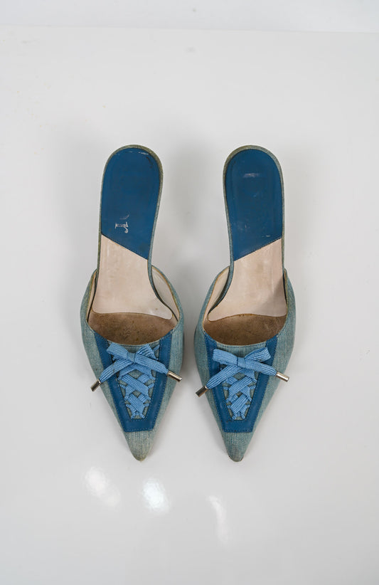 Dior Denim Lace-Up Pumps (37.5)