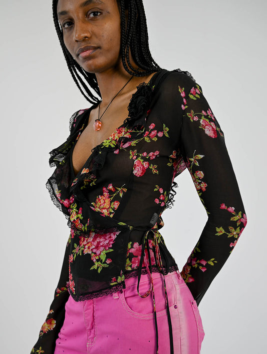 Silk Rosebud Wrap Blouse