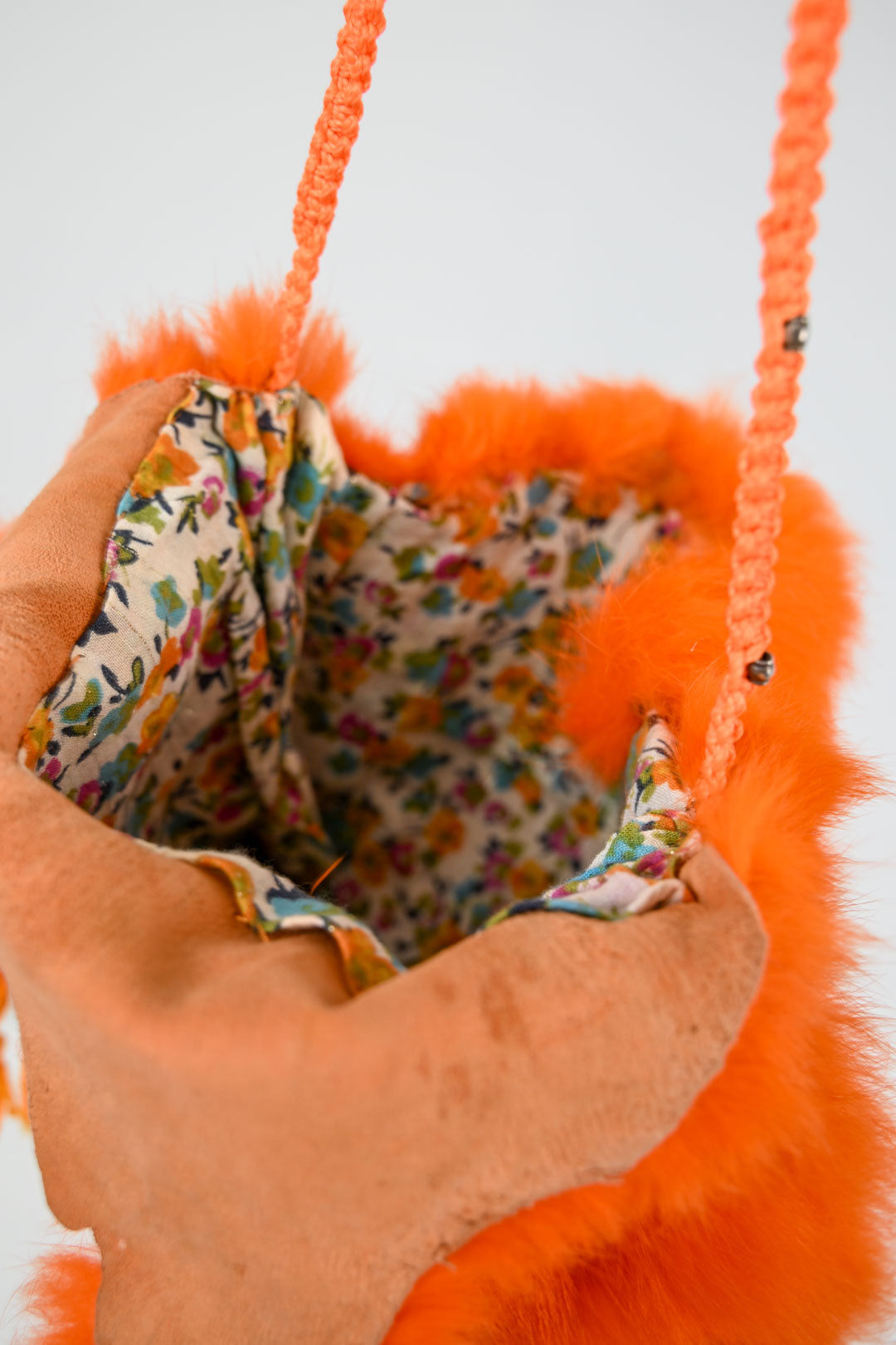 Tangerine Rabbit Fur Purse