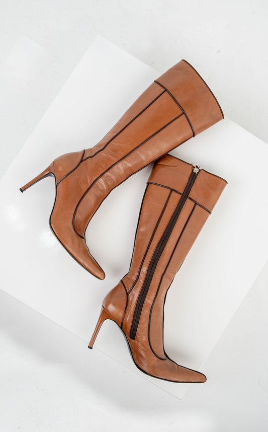 Les Copains Chestnut Leather Boots (39)