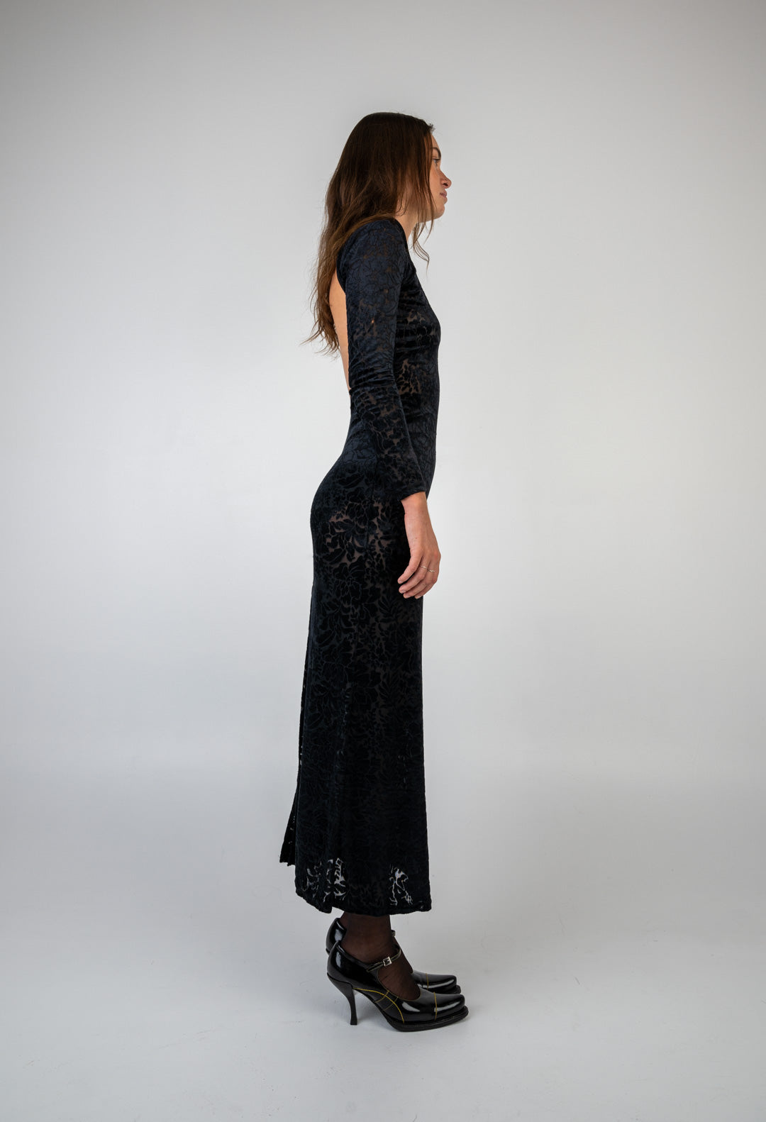 Black Velvet Mandarin Collar Dress