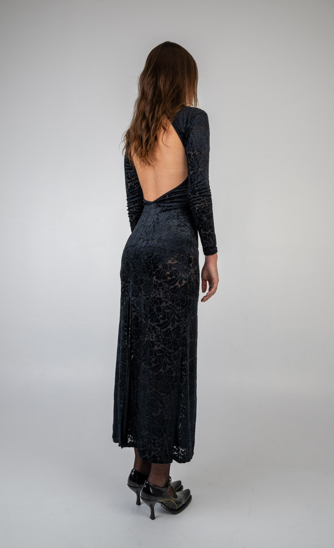Black Velvet Mandarin Collar Dress