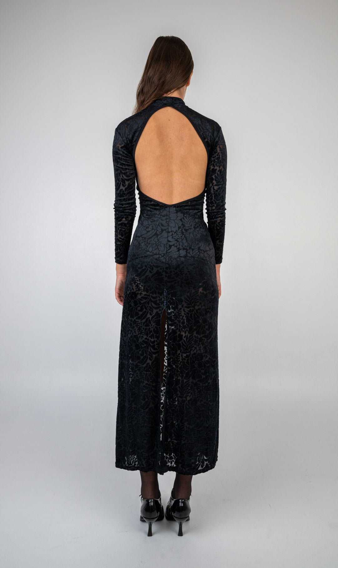 Black Velvet Mandarin Collar Dress