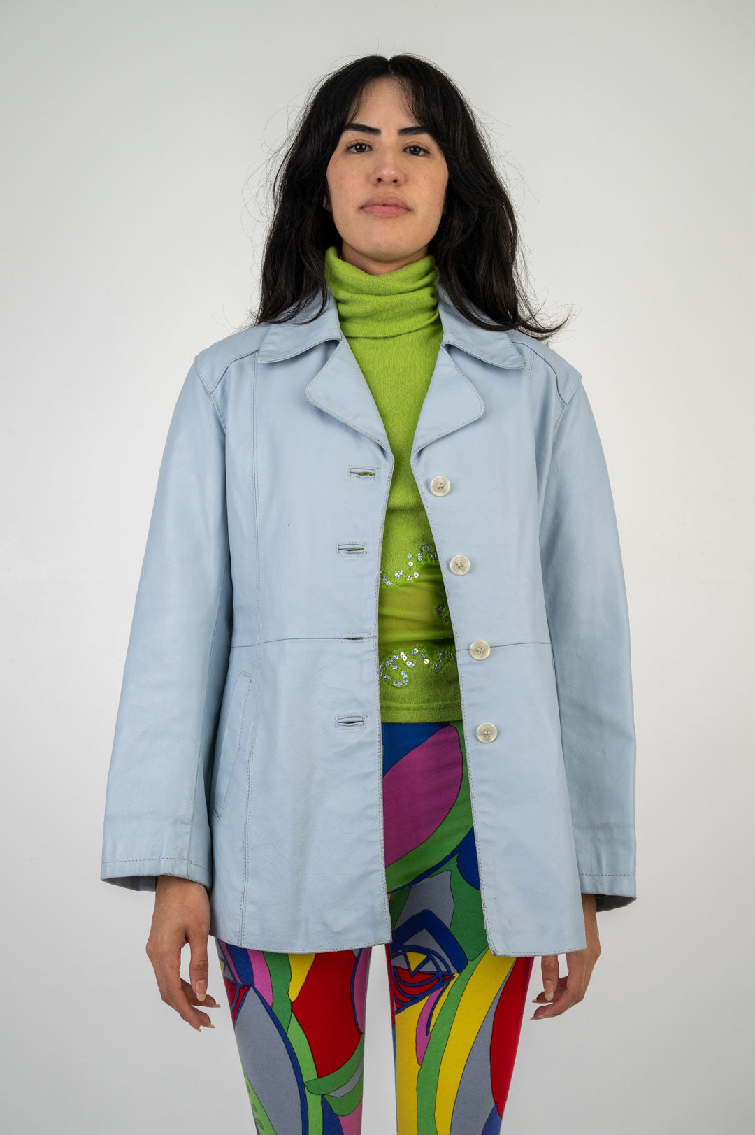 Arctic Blue Leather Jacket