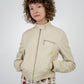 Cream Leather Zip Jacket