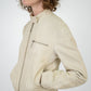 Cream Leather Zip Jacket