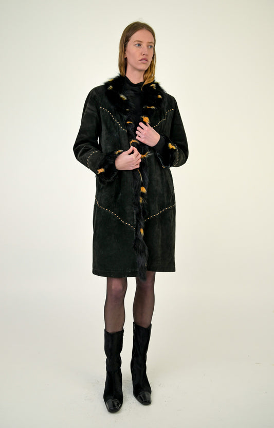 Fox Trim Suede Stitch Coat