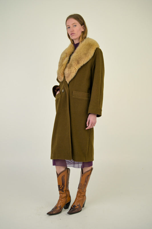 Fox Fur Olive Wool Coat