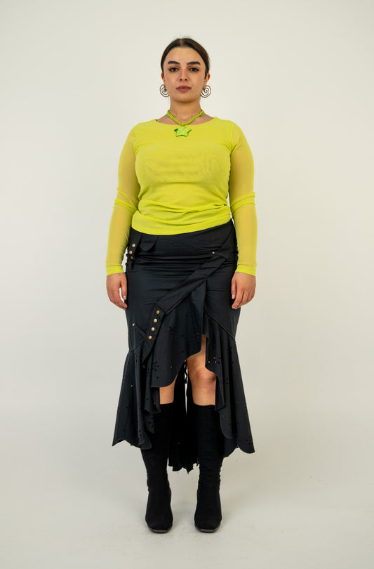 Jet Black Eyelet Skirt