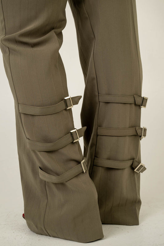 Army Buckle Pinstripe Trousers