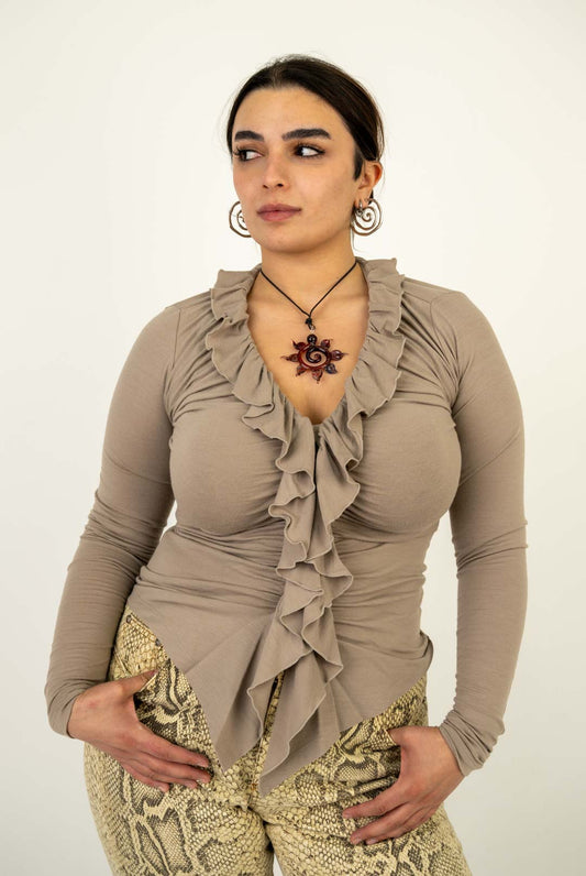 Taupe Ruffle Top