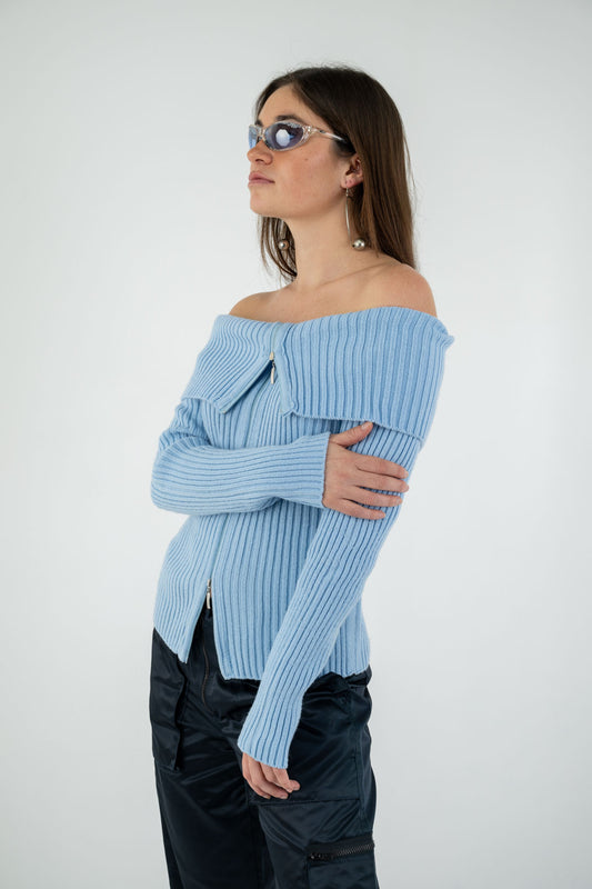 Sky Blue Shoulder Knit