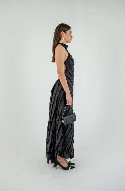 Obsidian Paneled Halter Gown