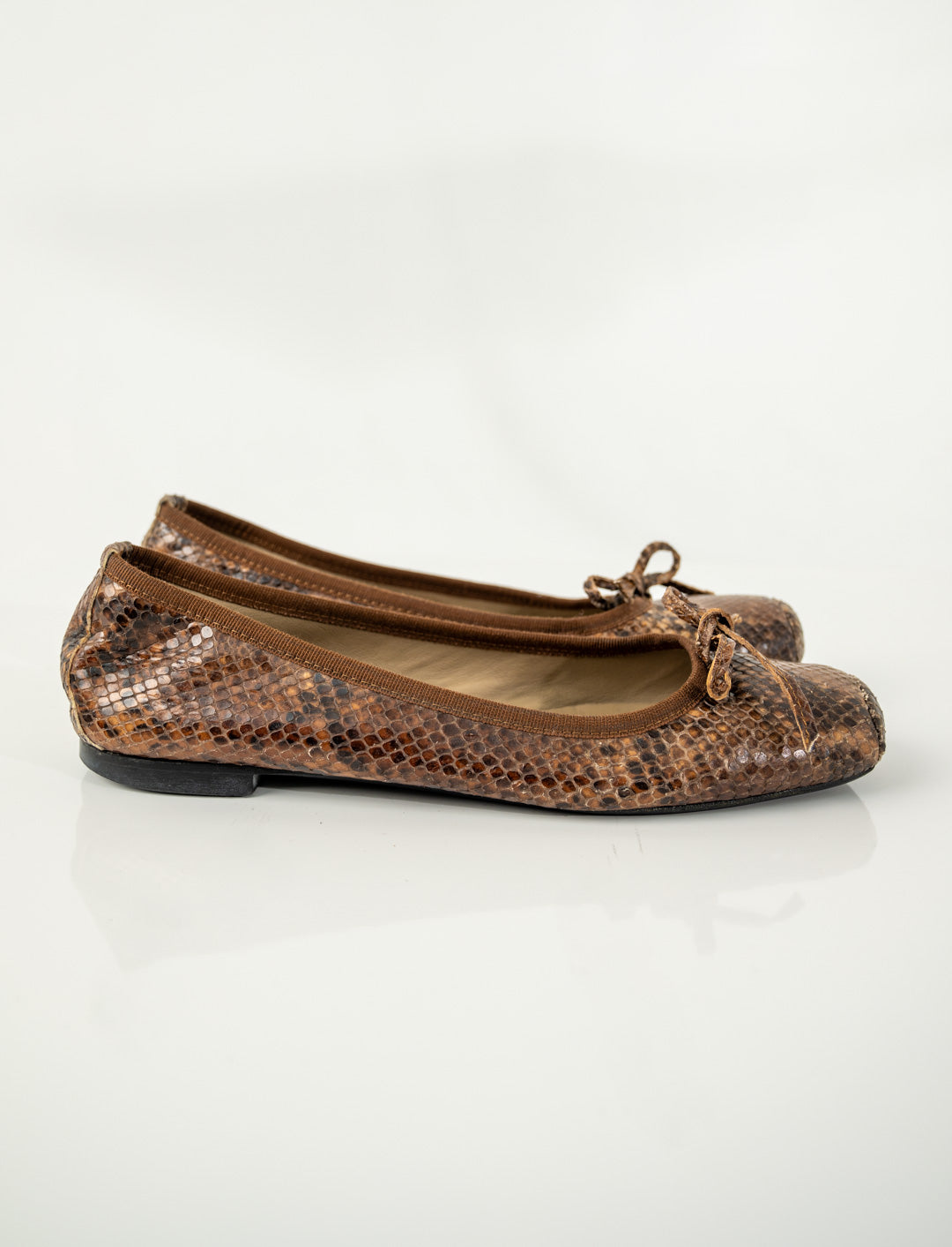 Coffee Snakeskin Ballet Flats (40)