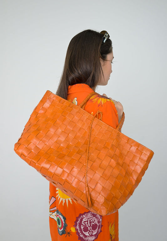 Marella Orange Woven Leather Tote