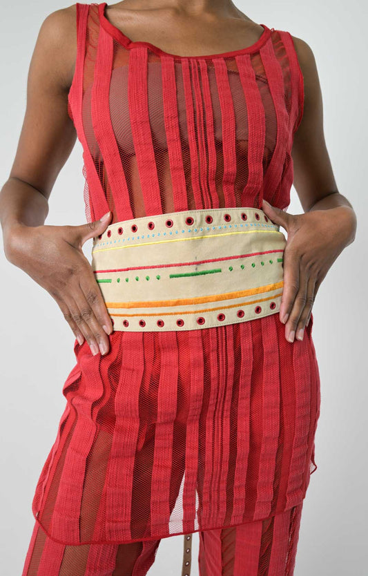 Cacharel Leather Embroidered Waist Belt
