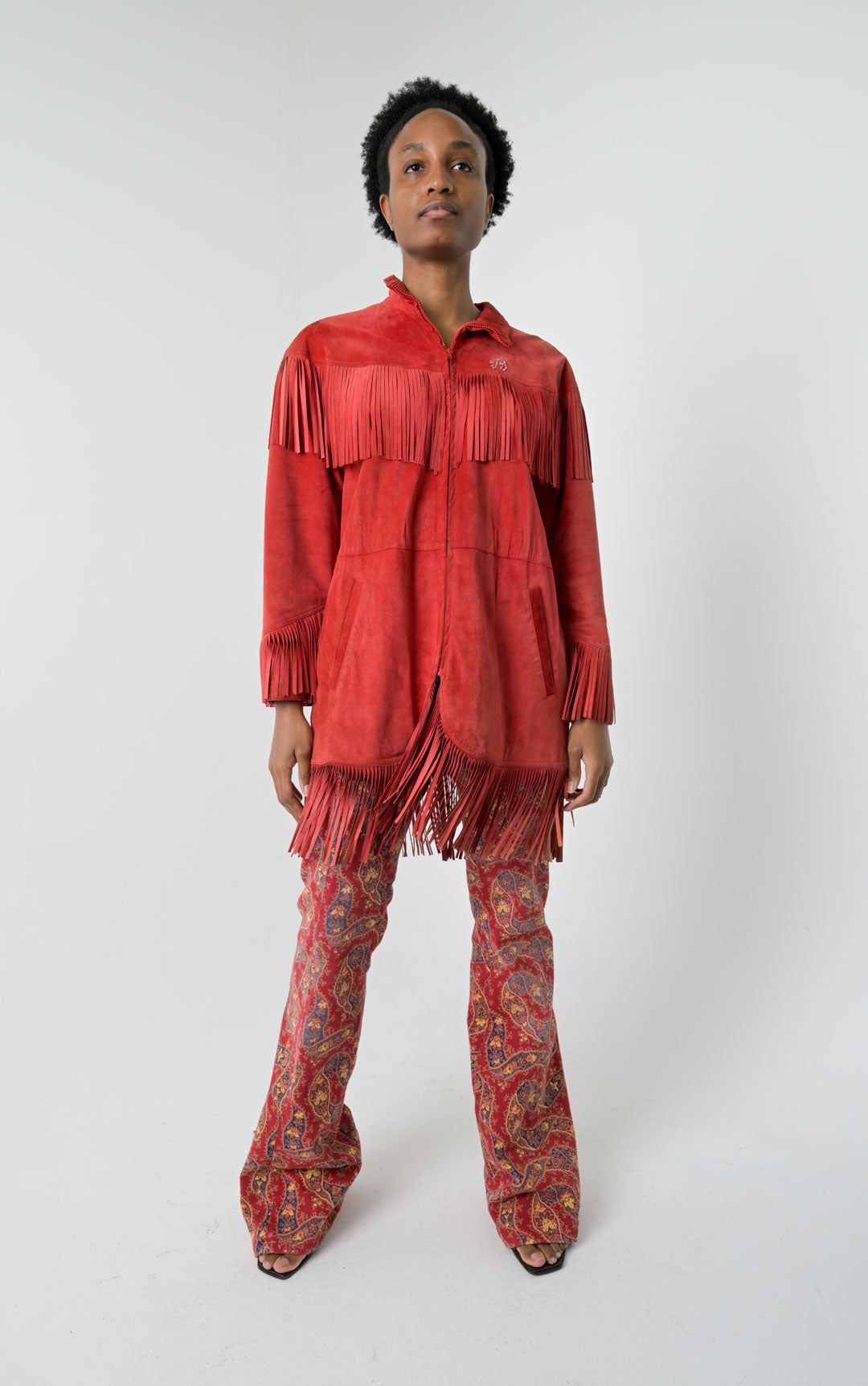 Blumarine Scarlet Suede Fringe Jacket