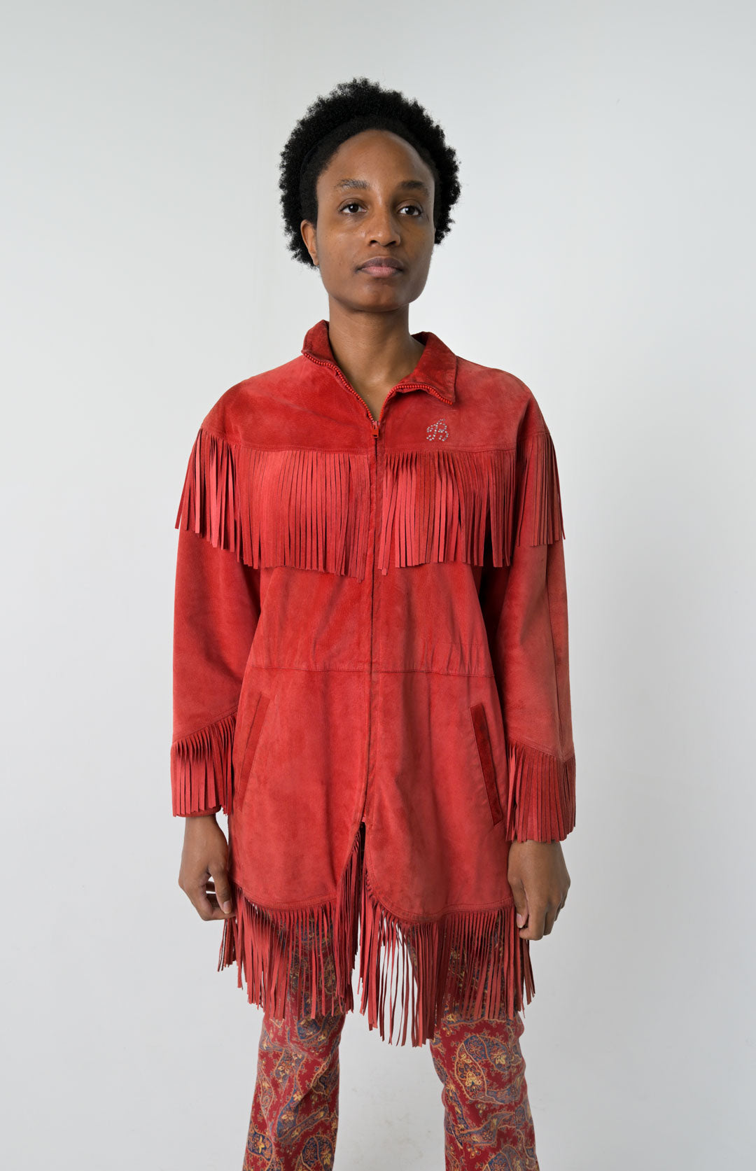 Blumarine Scarlet Suede Fringe Jacket