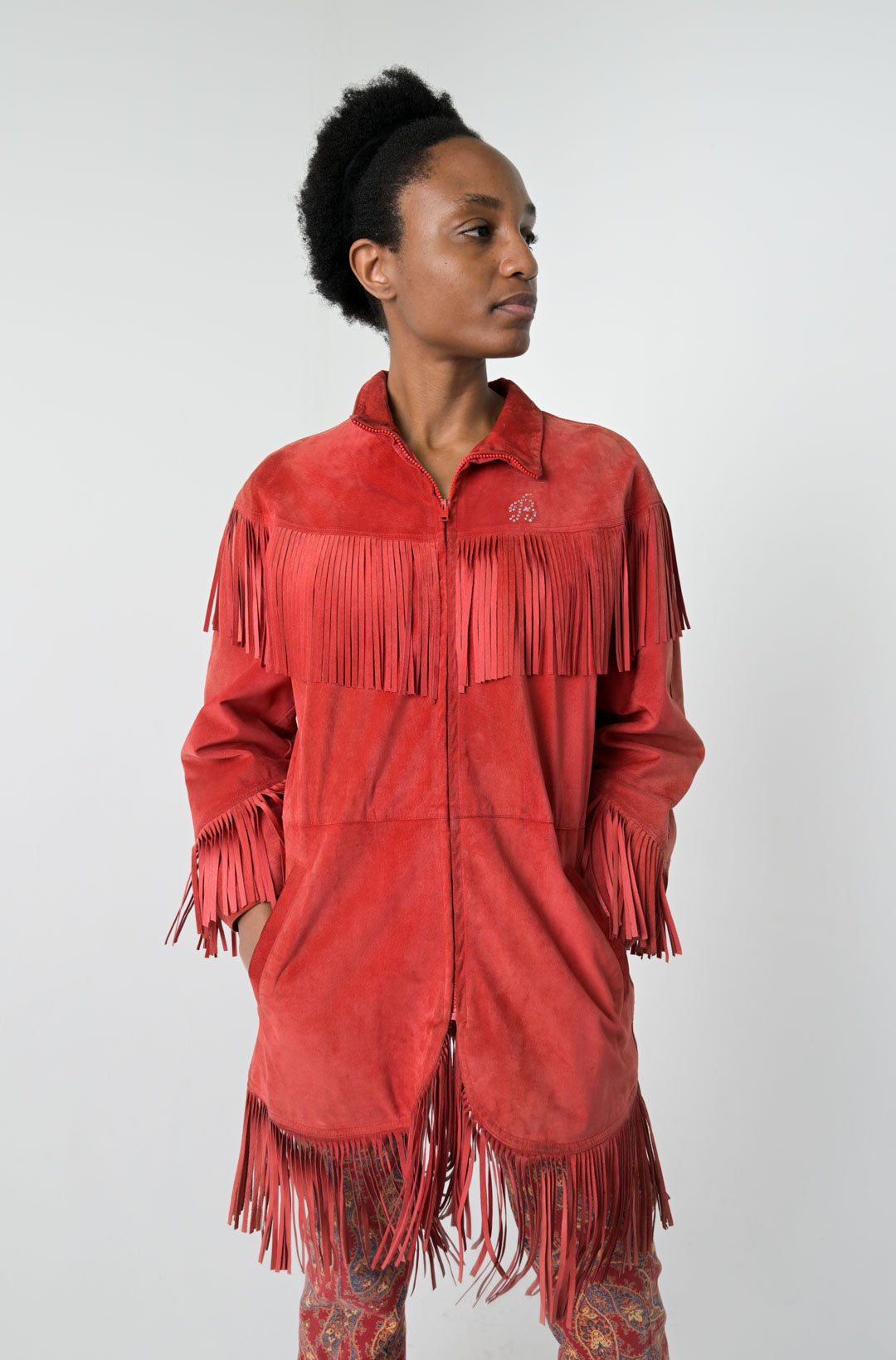 Blumarine Scarlet Suede Fringe Jacket