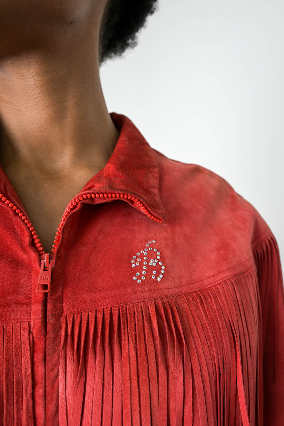 Blumarine Scarlet Suede Fringe Jacket