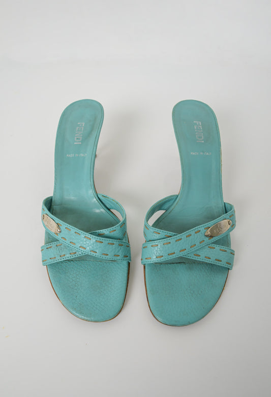 Fendi Turquoise Leather Sandals (39)