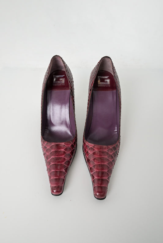 Cerutti Pomegranate Snakeskin Heels (38)