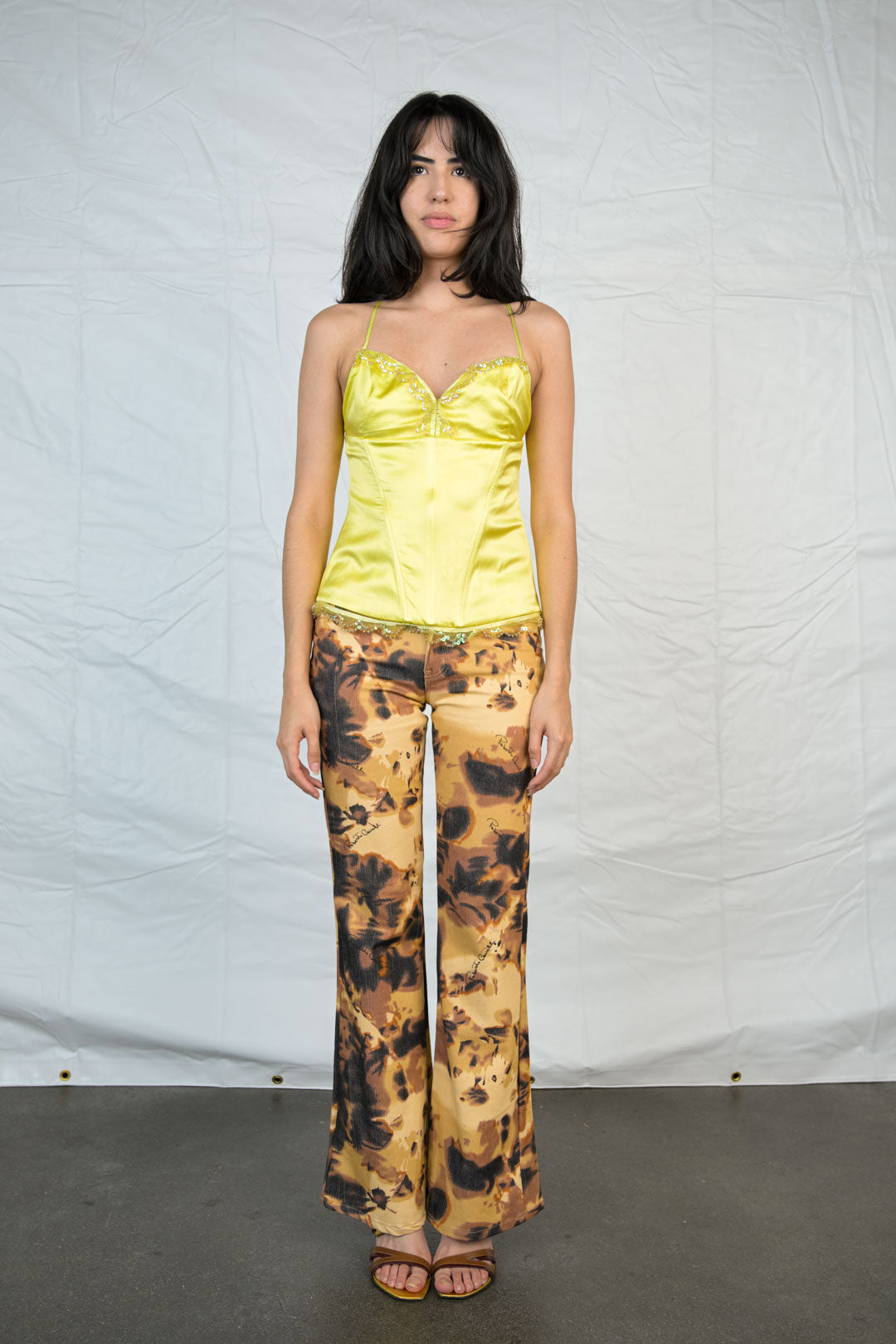 Just Cavalli Chartreuse Silk Top