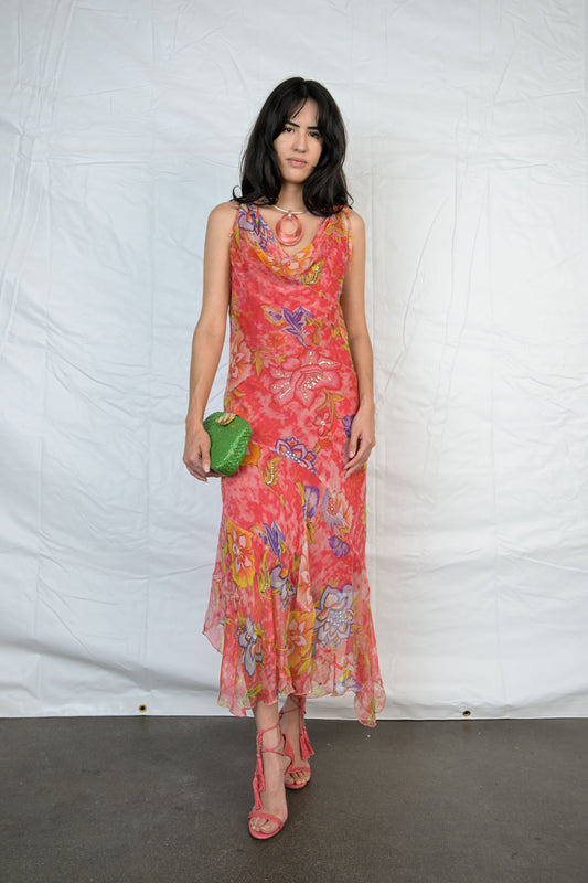 Peony Draped Silk Dress