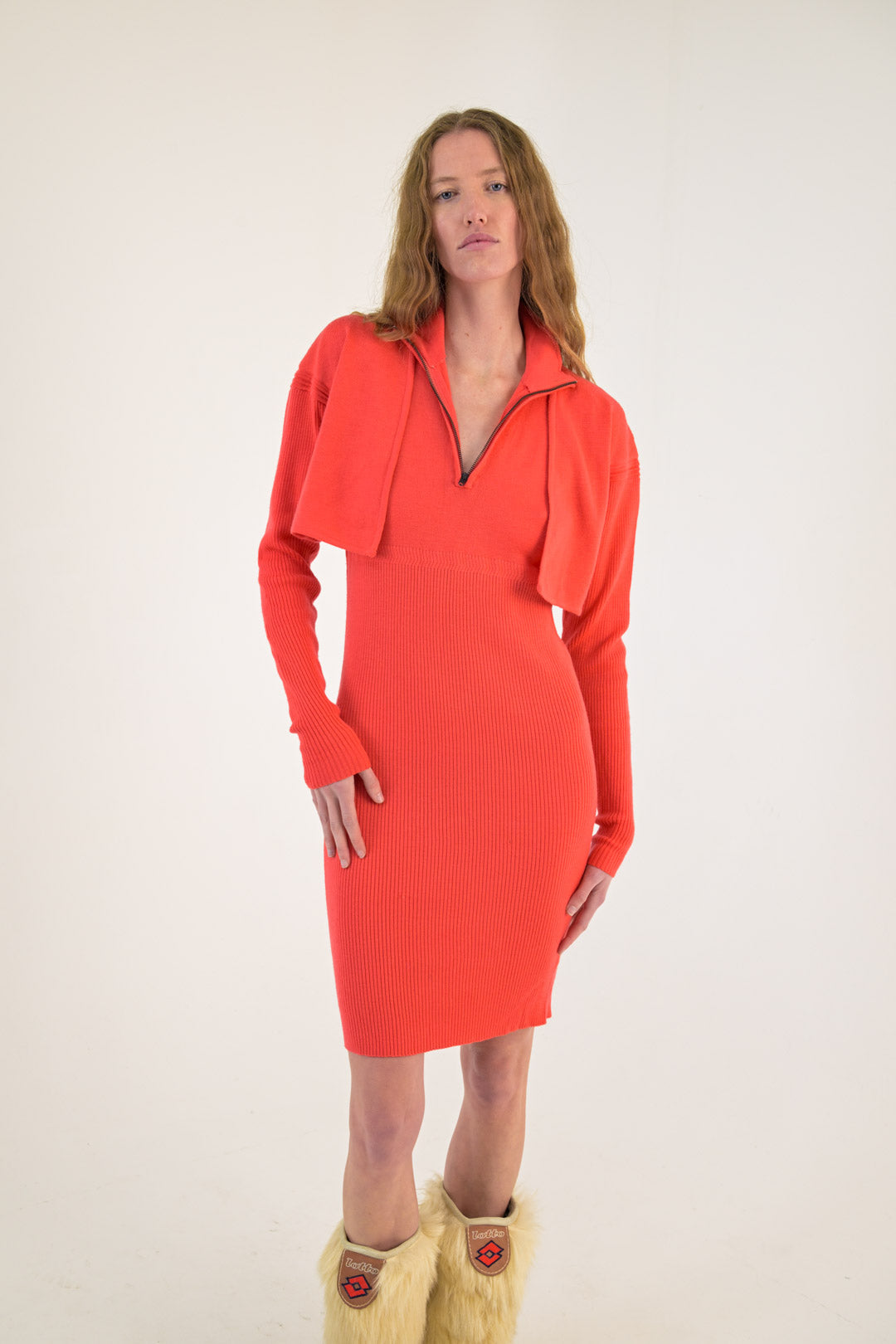 Claude Montana Coral Wool Dress