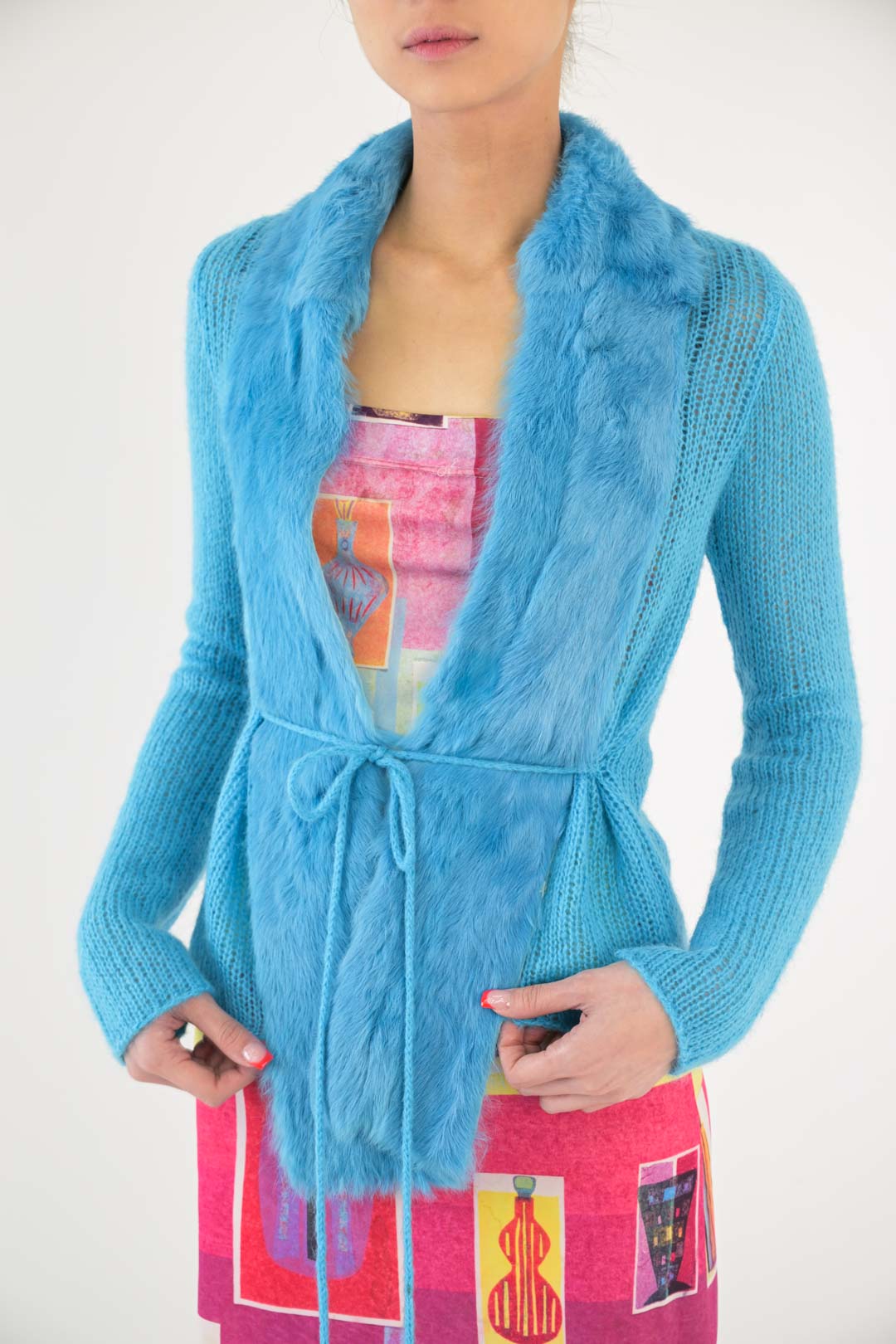 Aquamarine Rabbit Fur Cardigan