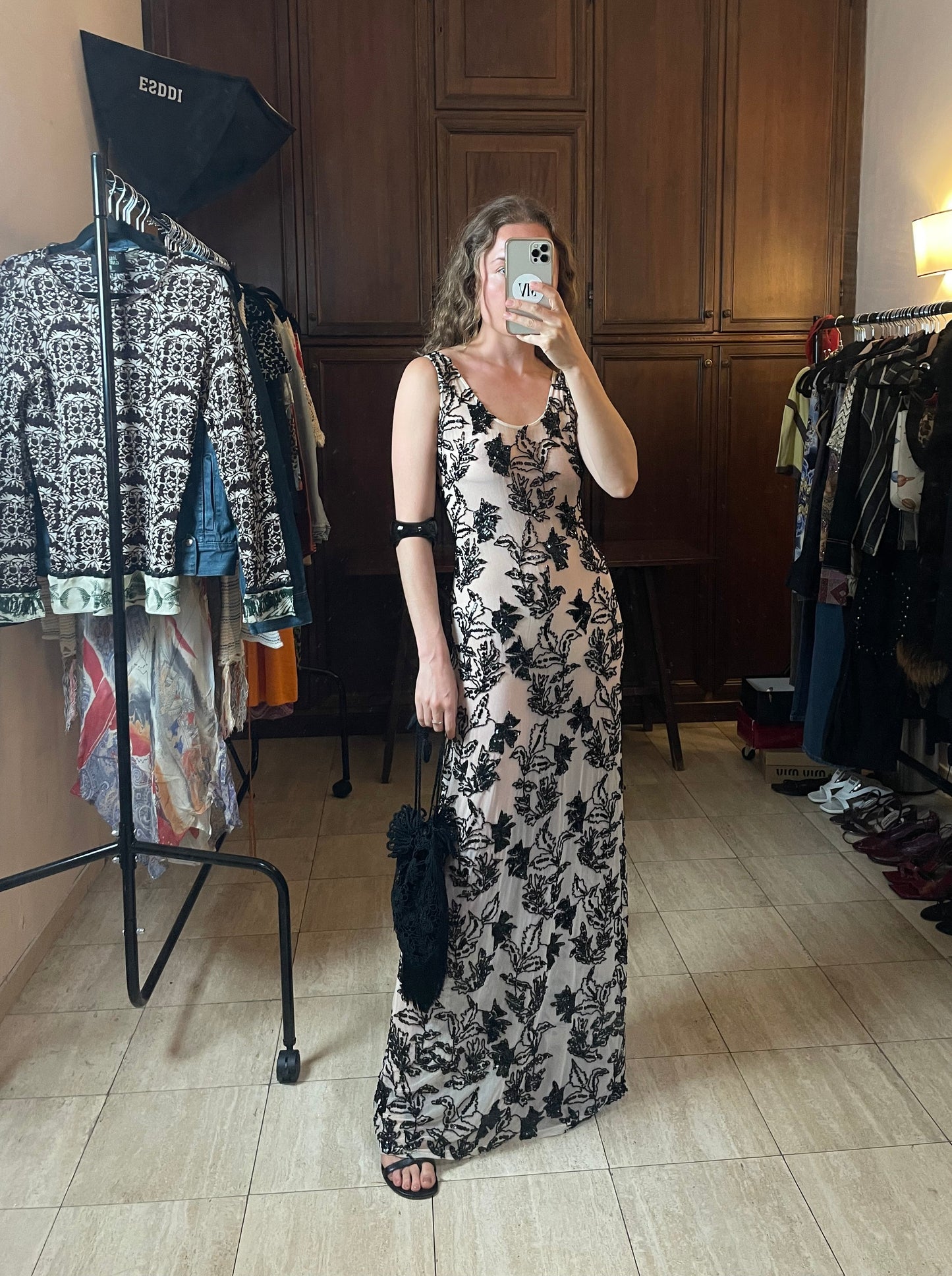 Black Beaded Foliage Gown