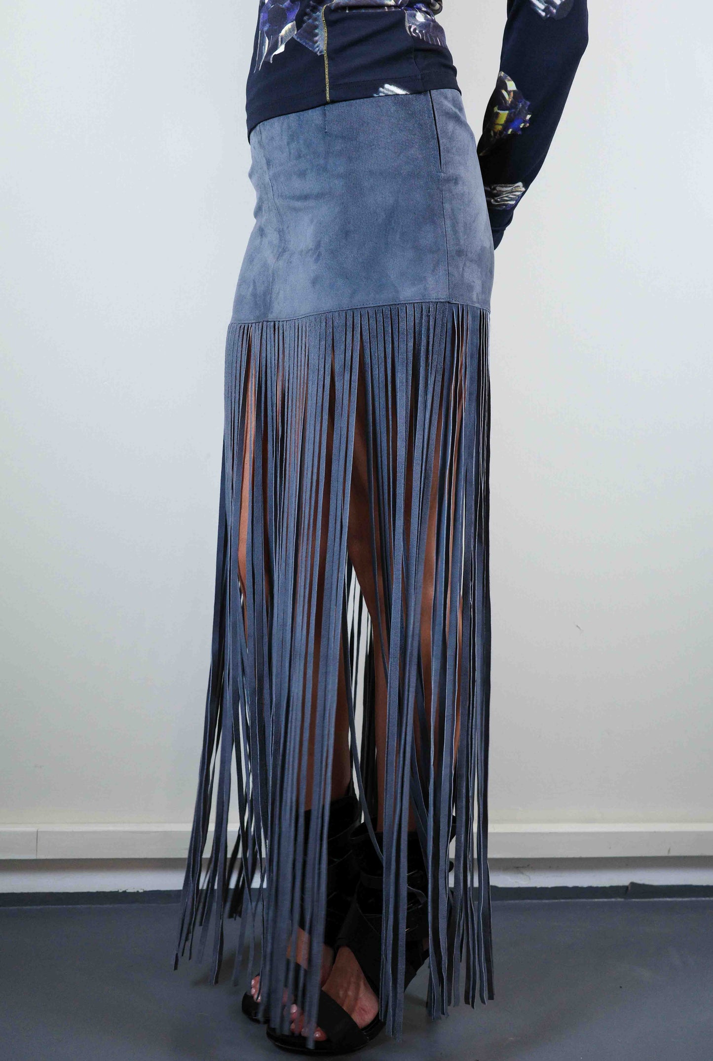 Stone Suede Fringe Skirt