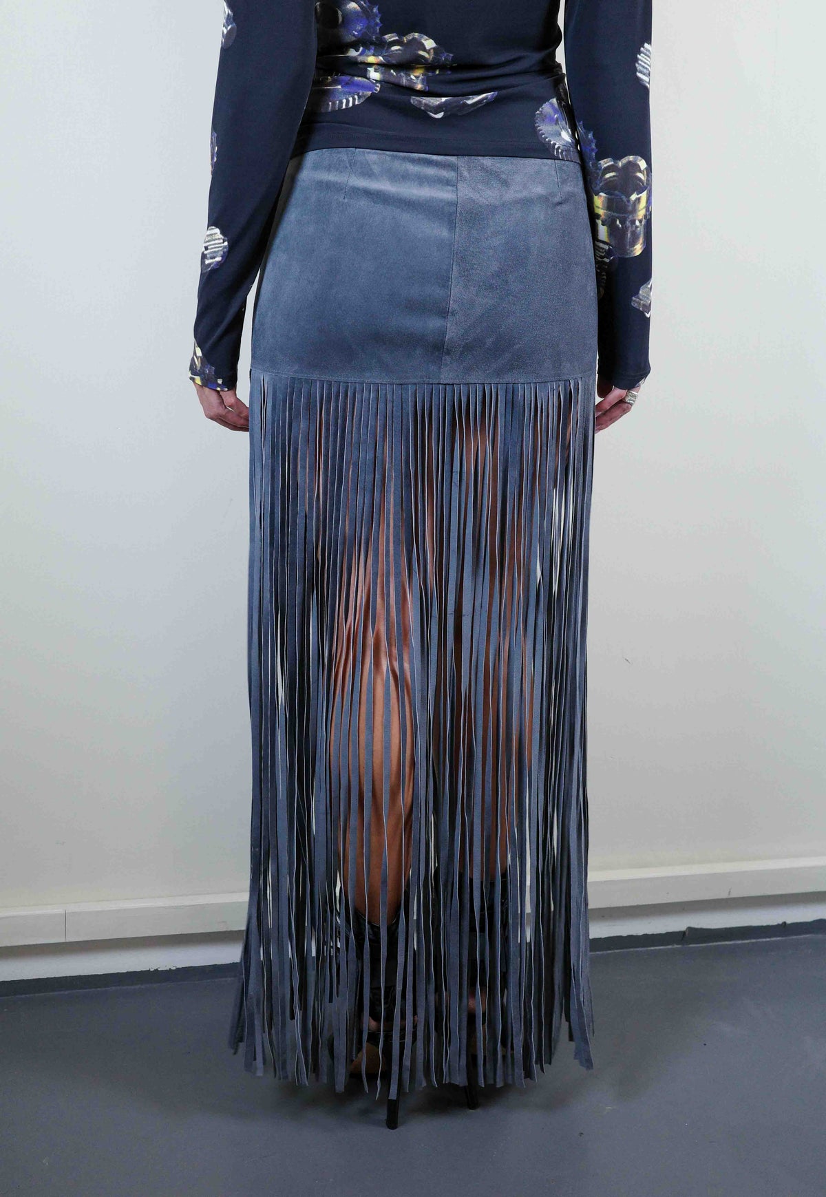 Stone Suede Fringe Skirt