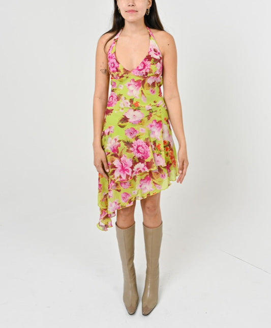 Asymmetrical Lime Floral Dress