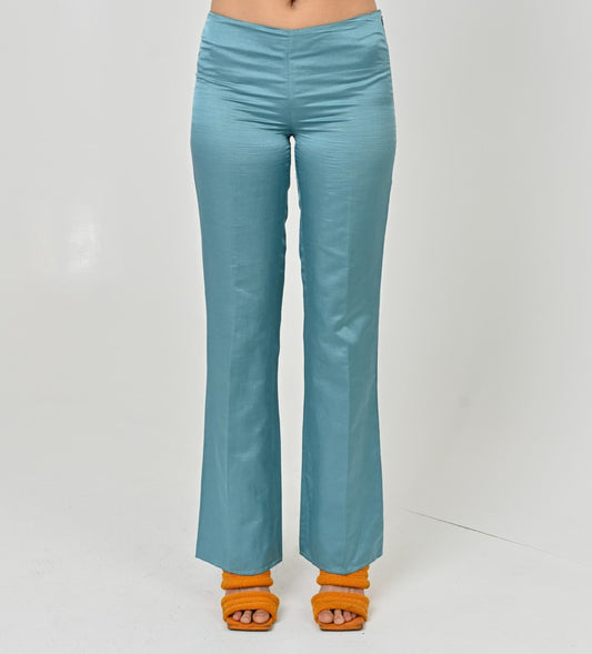 Aquamarine Sateen Flare Pants