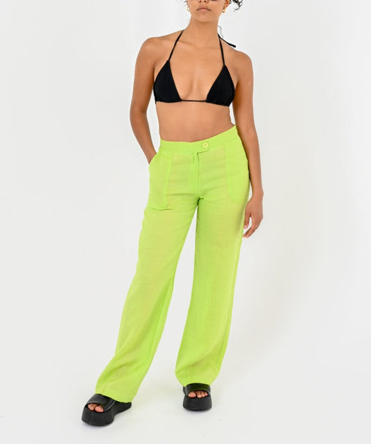 Lime Linen Pants