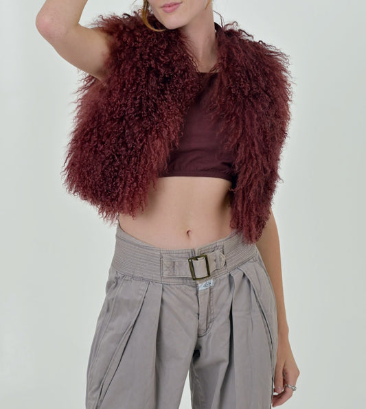 Mongolian Fur Burgundy Gilet