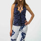 Spotted Silk Ruffle Halter Top