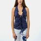 Spotted Silk Ruffle Halter Top