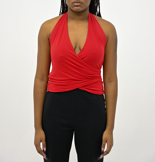 Cherry Halter Wrap Top